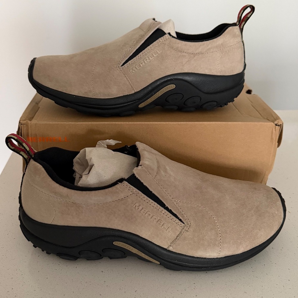 Merrell Jungle Moc Mens 12.5 Classic Taupe Suede Slip On Hiking Trail Shoes